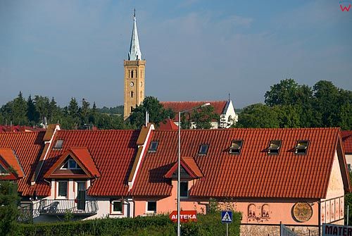 Warm-Maz, panorama na kosciol ewangelicki w Mikolajkach.